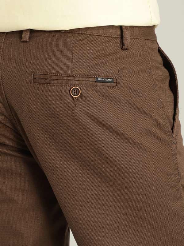 Indian Terrain Men's Slim Fit Solid Brown Trousers